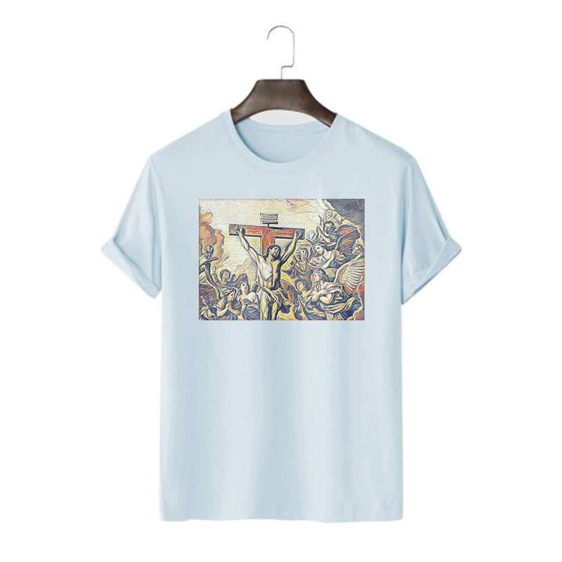 Christianartworkshop Klassisches Kurzarm-T-Shirt mit Kreuzigungsmotiv von Jesus - Blau - 2XL - image 17