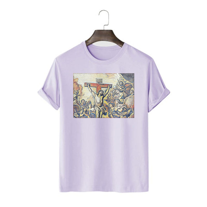 Christianartworkshop Klassisches T-Shirt mit Kreuzigung Jesu, kurzärmelig, gewaschen - Lila - 2XL - image 16