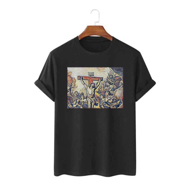 Christianartworkshop Klassisches T-Shirt mit Kreuzigung Jesu, kurzärmelig, gewaschen - Schwarz - 2XL - image 4