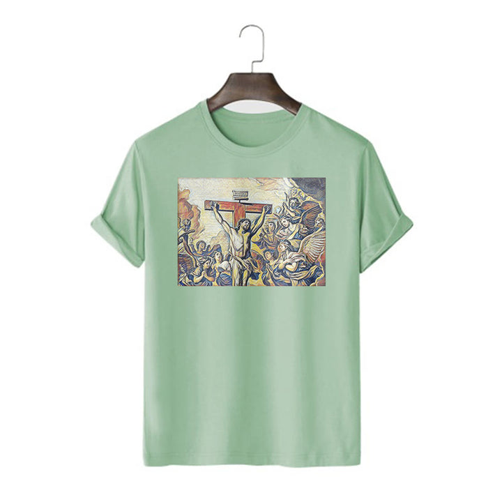 Christianartworkshop Klassisches T-Shirt mit Kreuzigung Jesu, kurzärmelig, gewaschen - Hellgrün - 2XL - image 12