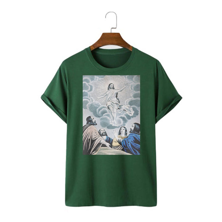 Christianartworkshop Klassisches T-Shirt „The Ascension“ im gewaschenen Kurzärmelig - Dunkelgrün - 2XL - image 10