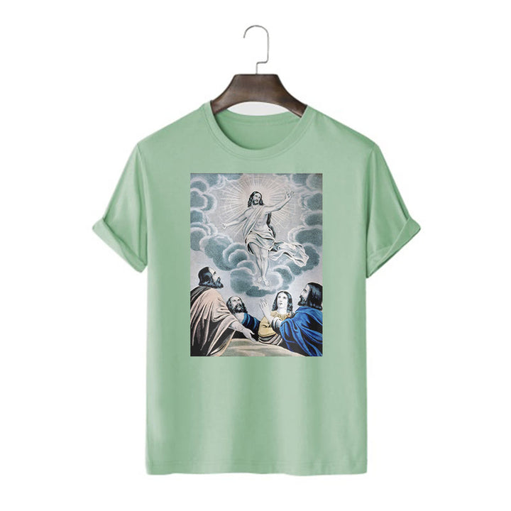 Christianartworkshop Klassisches T-Shirt „The Ascension“ im gewaschenen Kurzärmelig - Hellgrün - 2XL - image 12