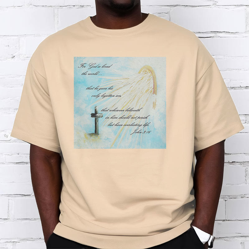 Christianartworkshop Klassisches T-Shirt mit kurzärmeligem Aufdruck „For God so Loved the World“, gewaschen - image 10