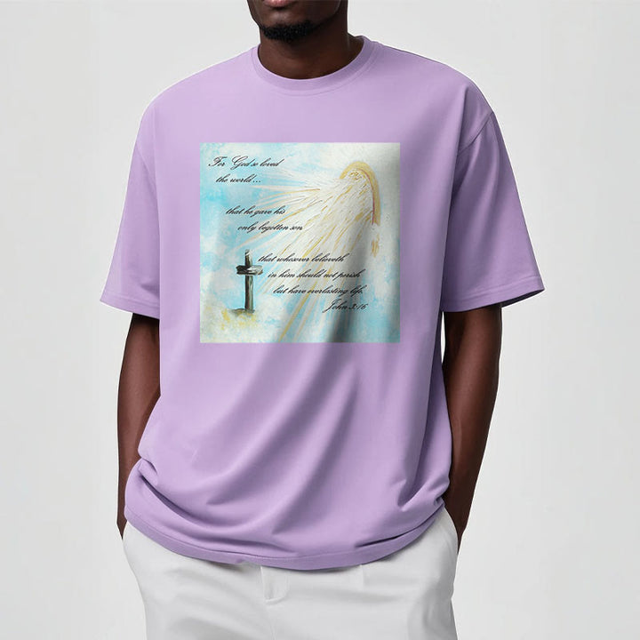 Christianartworkshop Klassisches T-Shirt mit kurzärmeligem Aufdruck „For God so Loved the World“, gewaschen - image 18