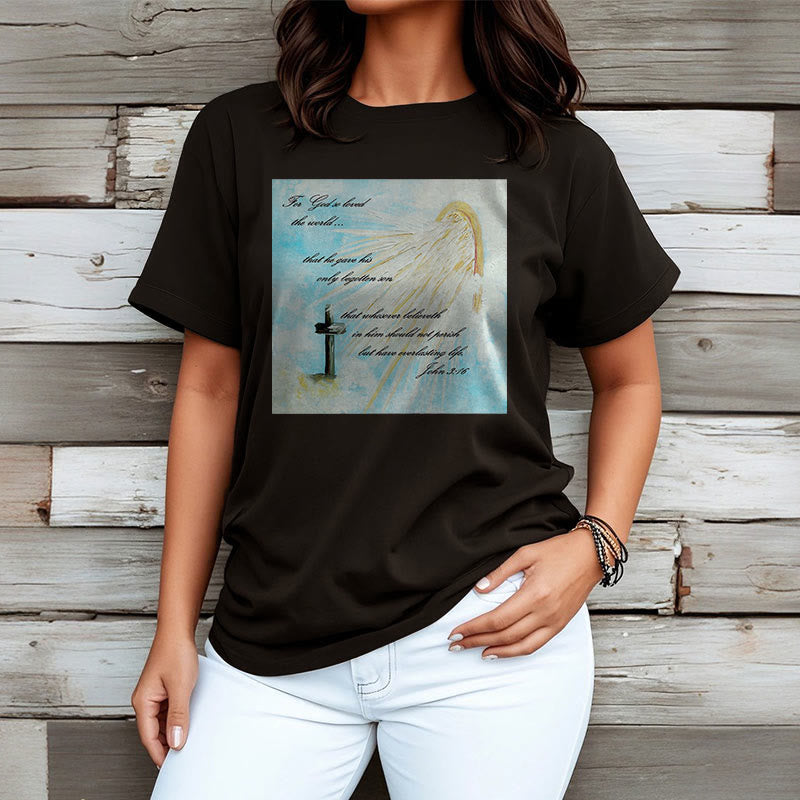 Christianartworkshop Klassisches T-Shirt mit kurzärmeligem Aufdruck „For God so Loved the World“, gewaschen - image 7