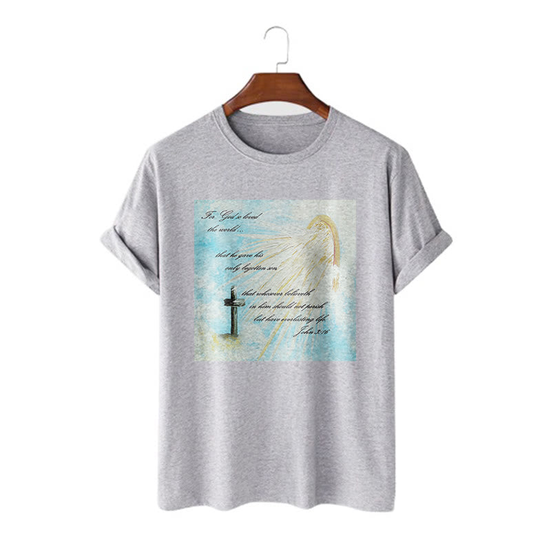 Christianartworkshop Klassisches T-Shirt mit kurzärmeligem Aufdruck „For God so Loved the World“, gewaschen - Grau - 2XL - image 19