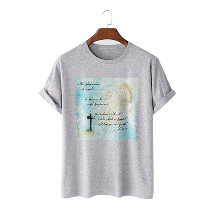 Christianartworkshop Klassisches T-Shirt mit kurzärmeligem Aufdruck „For God so Loved the World“, gewaschen - Grau - 2XL - image 19