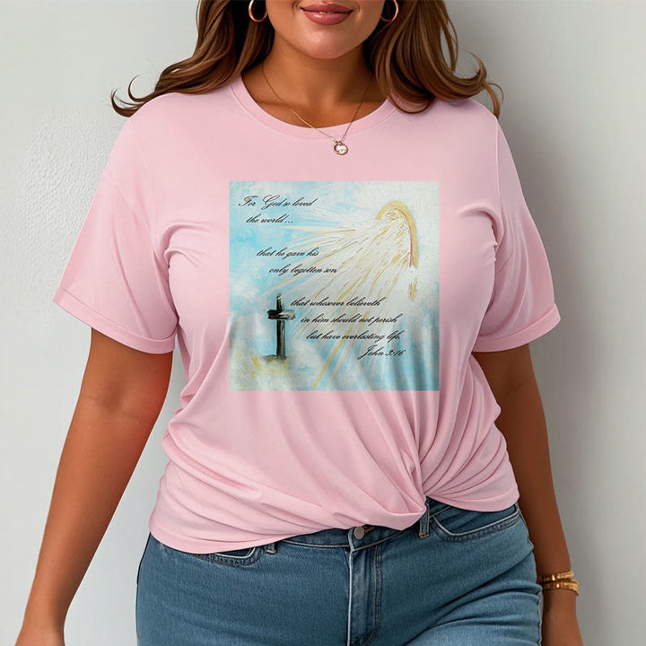 Christianartworkshop Klassisches T-Shirt mit kurzärmeligem Aufdruck „For God so Loved the World“, gewaschen - image 16