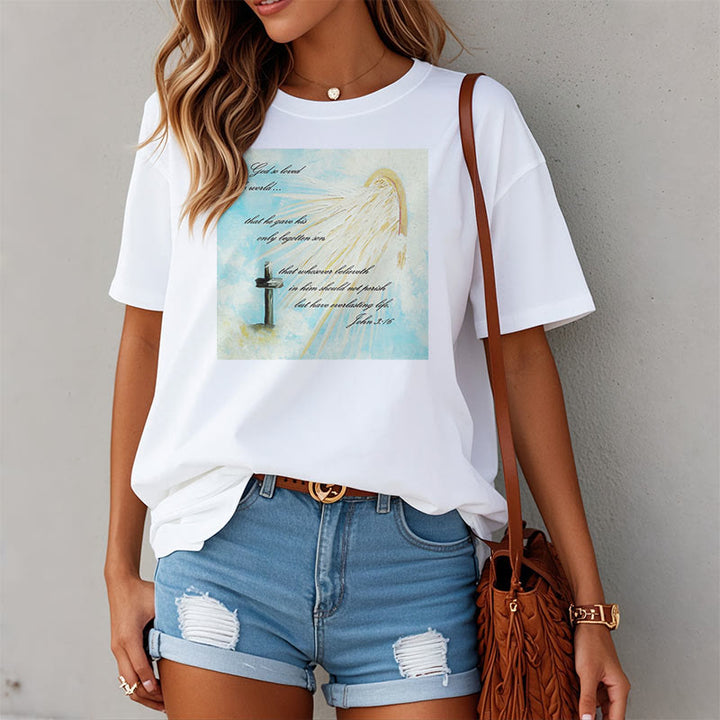 Christianartworkshop Klassisches T-Shirt mit kurzärmeligem Aufdruck „For God so Loved the World“, gewaschen - image 3