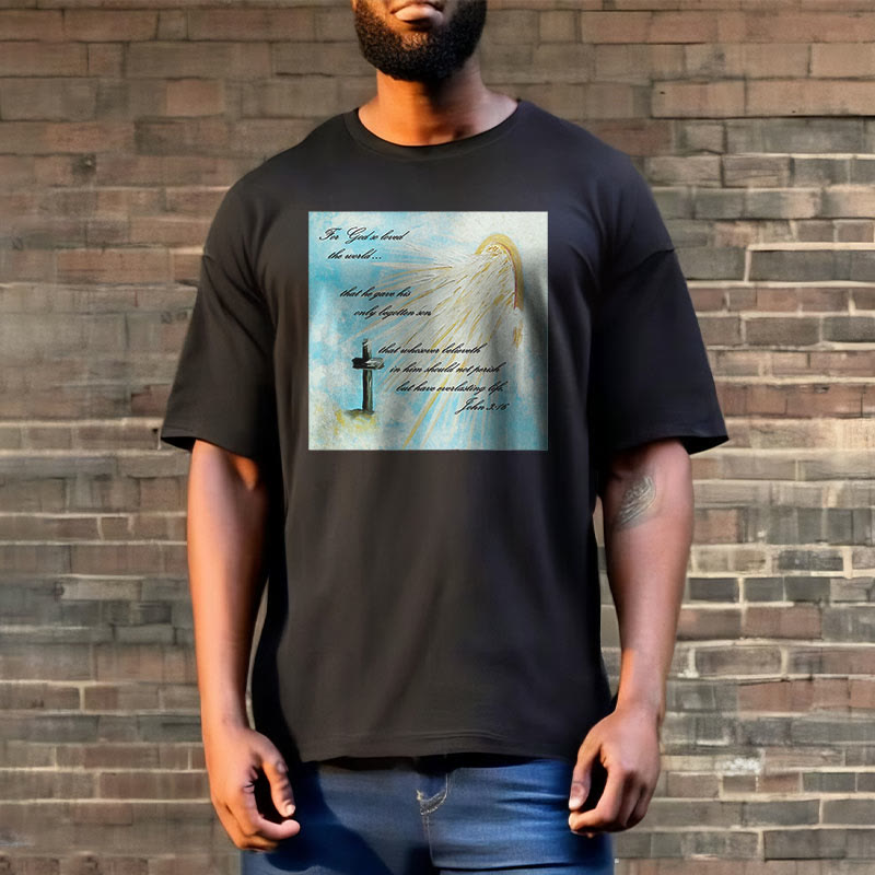 Christianartworkshop Klassisches T-Shirt mit kurzärmeligem Aufdruck „For God so Loved the World“, gewaschen - image 6