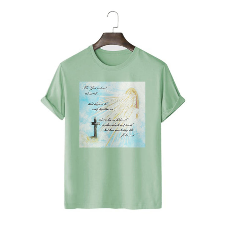 Christianartworkshop Klassisches T-Shirt mit kurzärmeligem Aufdruck „For God so Loved the World“, gewaschen - Hellgrün - 2XL - image 13