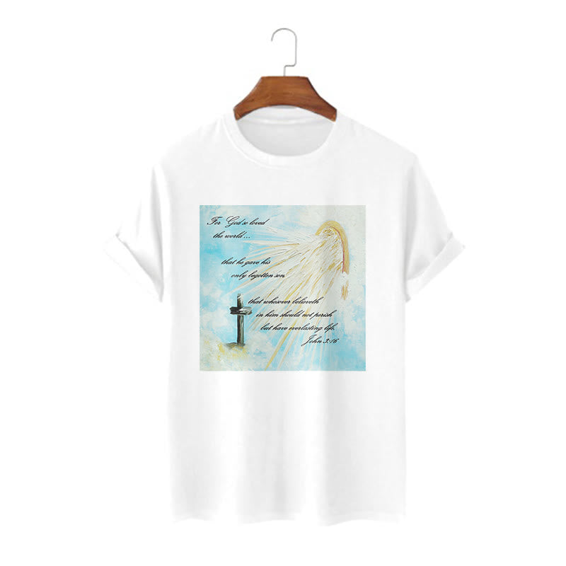 Christianartworkshop Klassisches T-Shirt mit kurzärmeligem Aufdruck „For God so Loved the World“, gewaschen - Weiß - 2XL - image 2