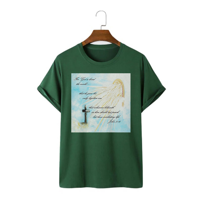 Christianartworkshop Klassisches T-Shirt mit kurzärmeligem Aufdruck „For God so Loved the World“, gewaschen - Dunkelgrün - 2XL - image 11