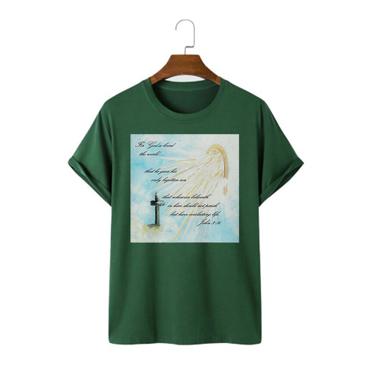 Christianartworkshop Klassisches T-Shirt mit kurzärmeligem Aufdruck „For God so Loved the World“, gewaschen - Dunkelgrün - 2XL - image 11