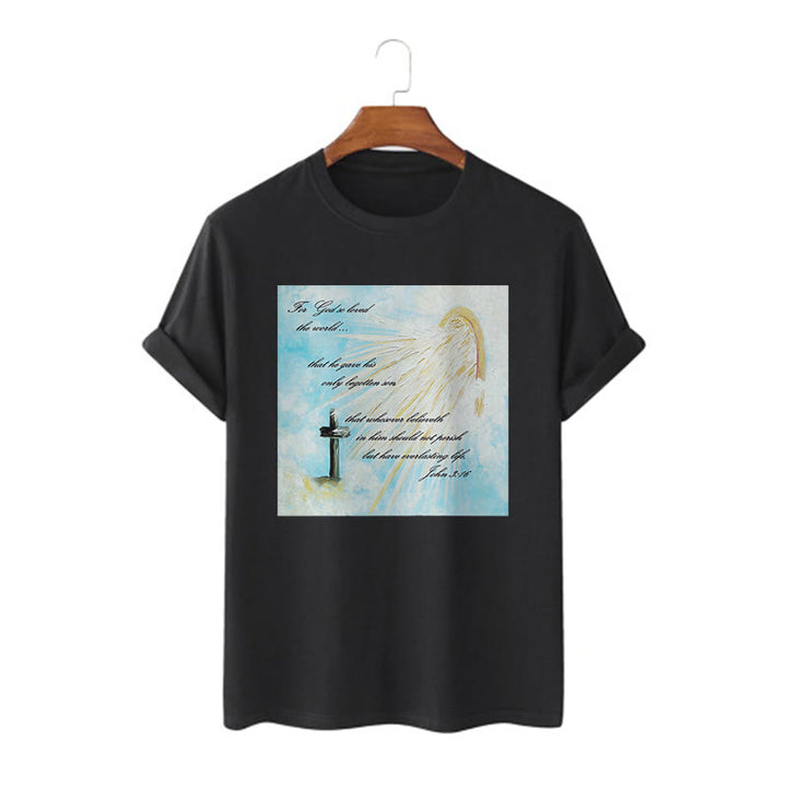 Christianartworkshop Klassisches T-Shirt mit kurzärmeligem Aufdruck „For God so Loved the World“, gewaschen - Schwarz - 2XL - image 5