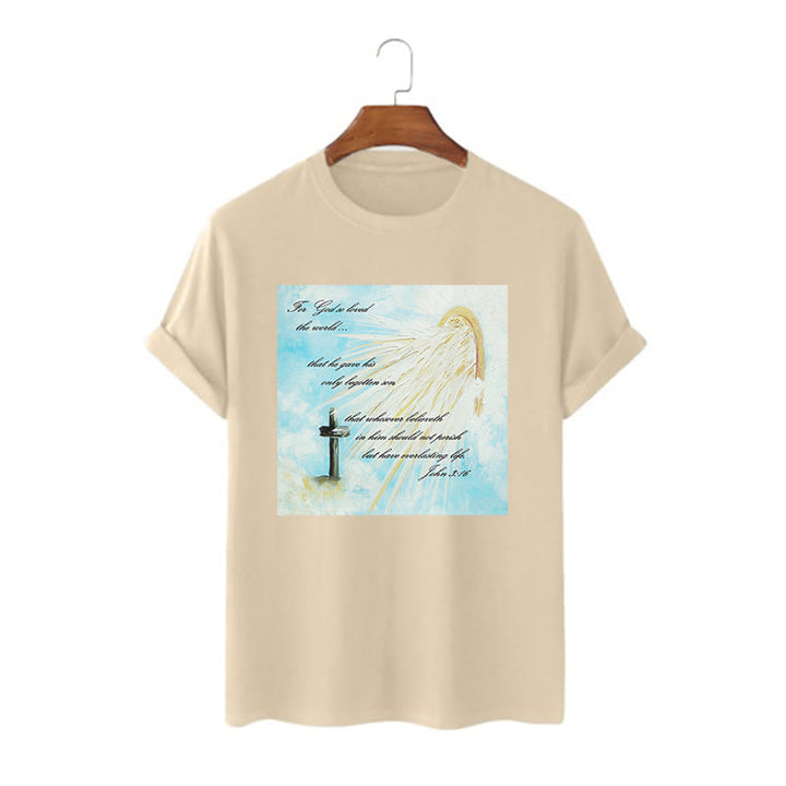 Christianartworkshop Klassisches T-Shirt mit kurzärmeligem Aufdruck „For God so Loved the World“, gewaschen - Khaki - 2XL - image 9