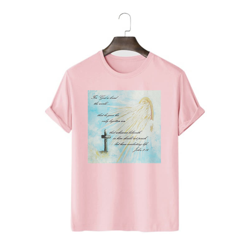 Christianartworkshop Klassischer Stil Kurzarm-T-Shirt „So sehr hat Gott die Welt geliebt“ - Rosa - 2XL - image 14
