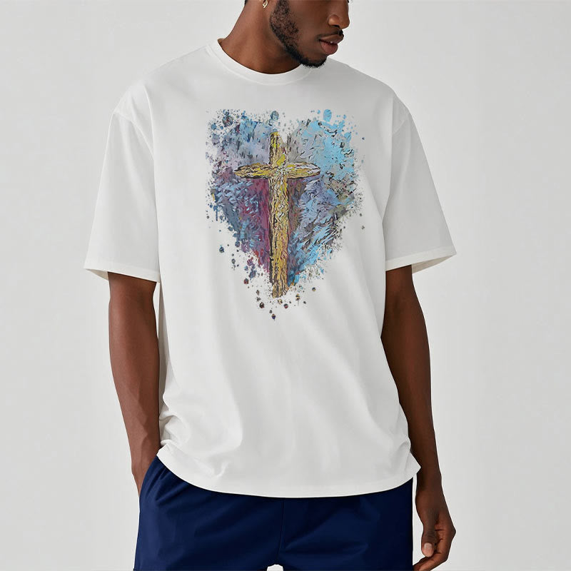 Christianartworkshop Klassisches T-Shirt mit kurzen Ärmeln und verwaschenem Motiv „Cross my Heart“ - image 3