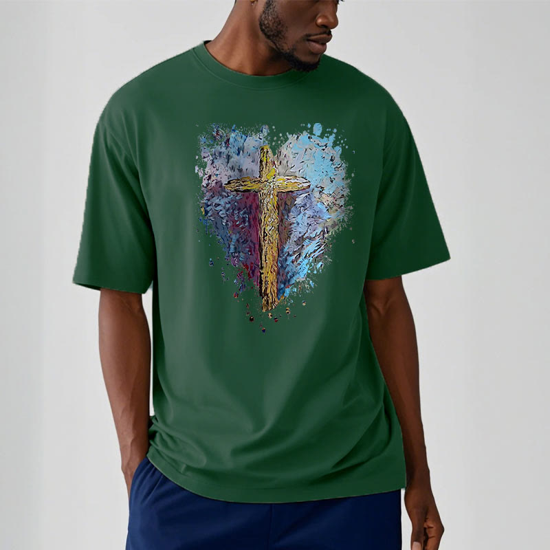 Christianartworkshop Klassisches T-Shirt mit kurzen Ärmeln und verwaschenem Motiv „Cross my Heart“ - image 11