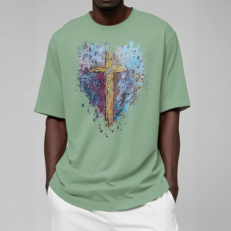 Christianartworkshop Klassisches T-Shirt mit kurzen Ärmeln und verwaschenem Motiv „Cross my Heart“ - image 13