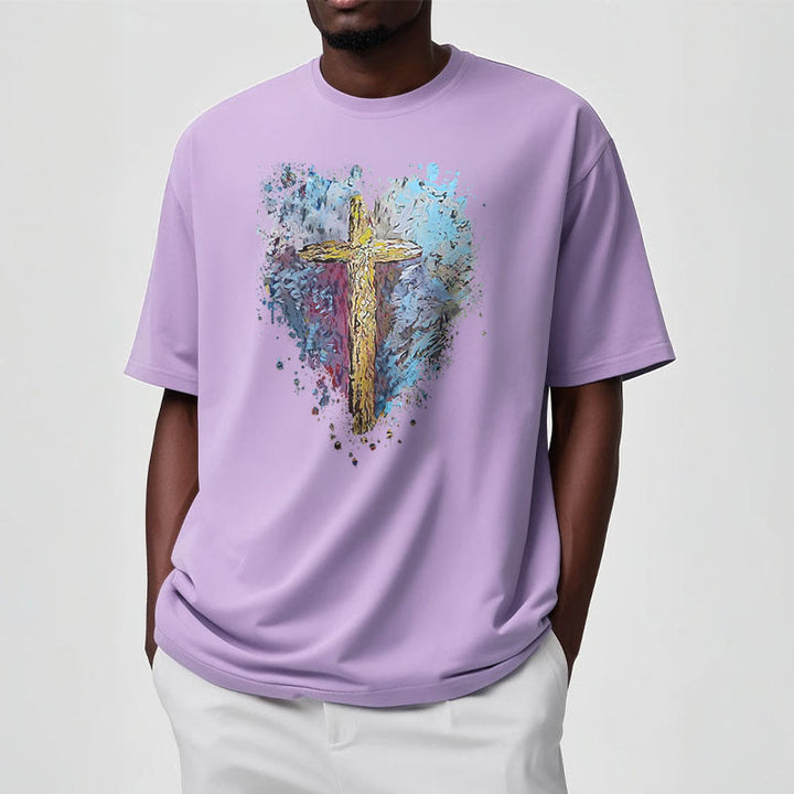 Christianartworkshop Klassisches T-Shirt mit kurzen Ärmeln und verwaschenem Motiv „Cross my Heart“ - image 17