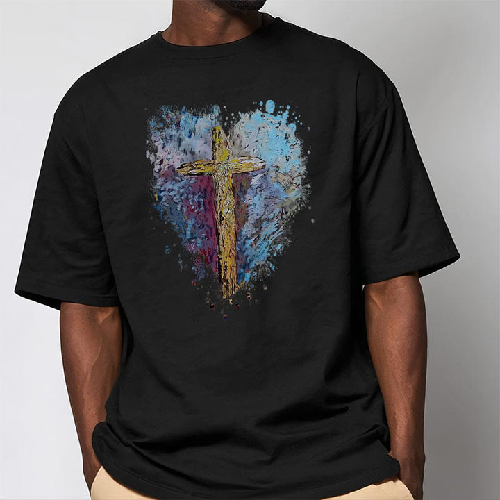 Christianartworkshop Klassisches T-Shirt mit kurzen Ärmeln und verwaschenem Motiv „Cross my Heart“ - image 7