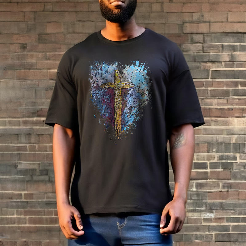 Christianartworkshop Klassisches T-Shirt mit kurzen Ärmeln und verwaschenem Motiv „Cross my Heart“ - image 6