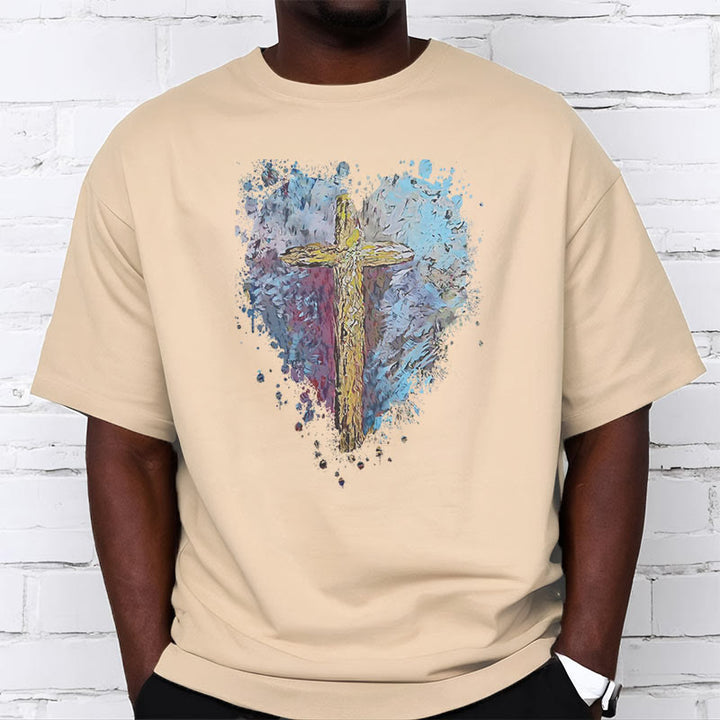 Christianartworkshop Klassisches T-Shirt mit kurzen Ärmeln und verwaschenem Motiv „Cross my Heart“ - image 9