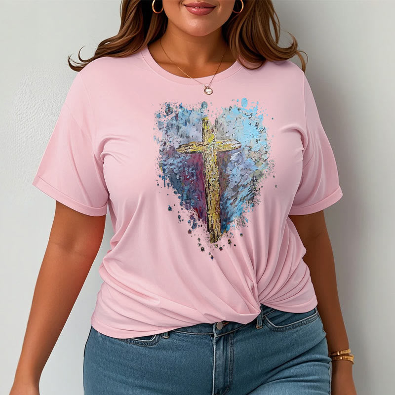 Christianartworkshop Klassisches T-Shirt mit kurzen Ärmeln und verwaschenem Motiv „Cross my Heart“ - image 15