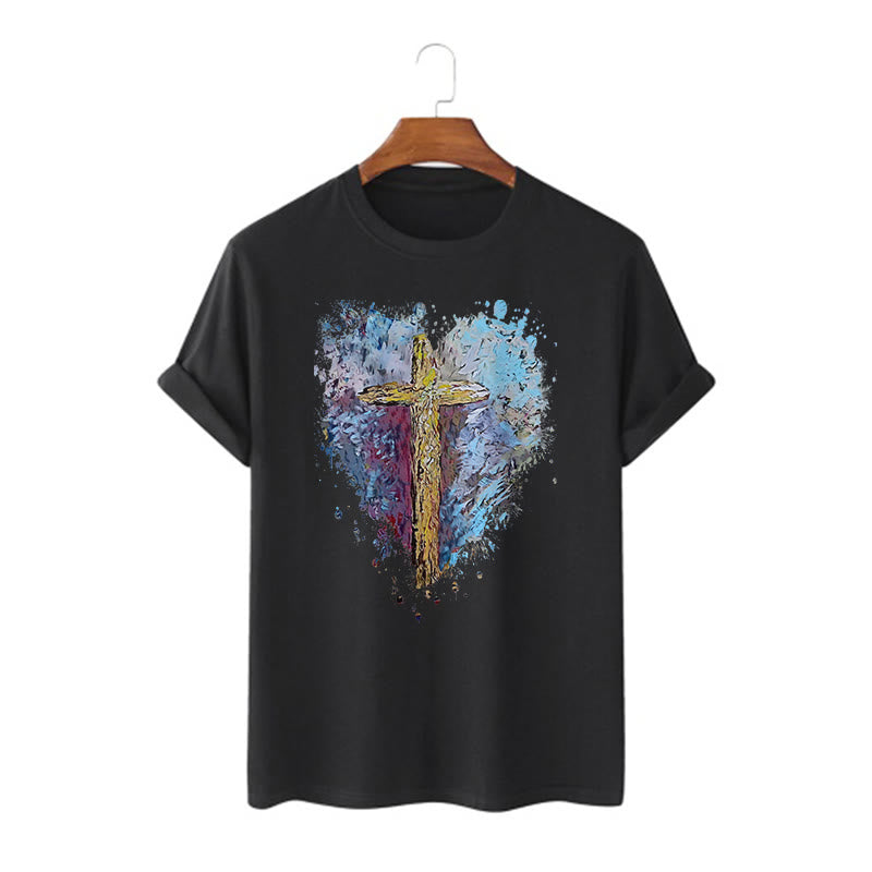 Christianartworkshop Klassisches T-Shirt mit kurzen Ärmeln und verwaschenem Motiv „Cross my Heart“ - Schwarz - 2XL - image 4