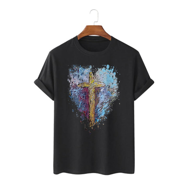 Christianartworkshop Klassisches T-Shirt mit kurzen Ärmeln und verwaschenem Motiv „Cross my Heart“ - Schwarz - 2XL - image 4