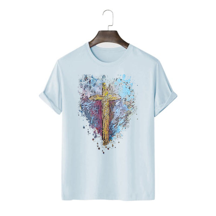Christianartworkshop Klassisches T-Shirt mit kurzen Ärmeln und verwaschenem Motiv „Cross my Heart“ - Blau - 2XL - image 18