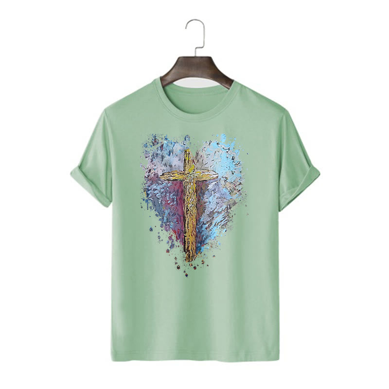 Christianartworkshop Klassisches T-Shirt mit kurzen Ärmeln und verwaschenem Motiv „Cross my Heart“ - Hellgrün - 2XL - image 12