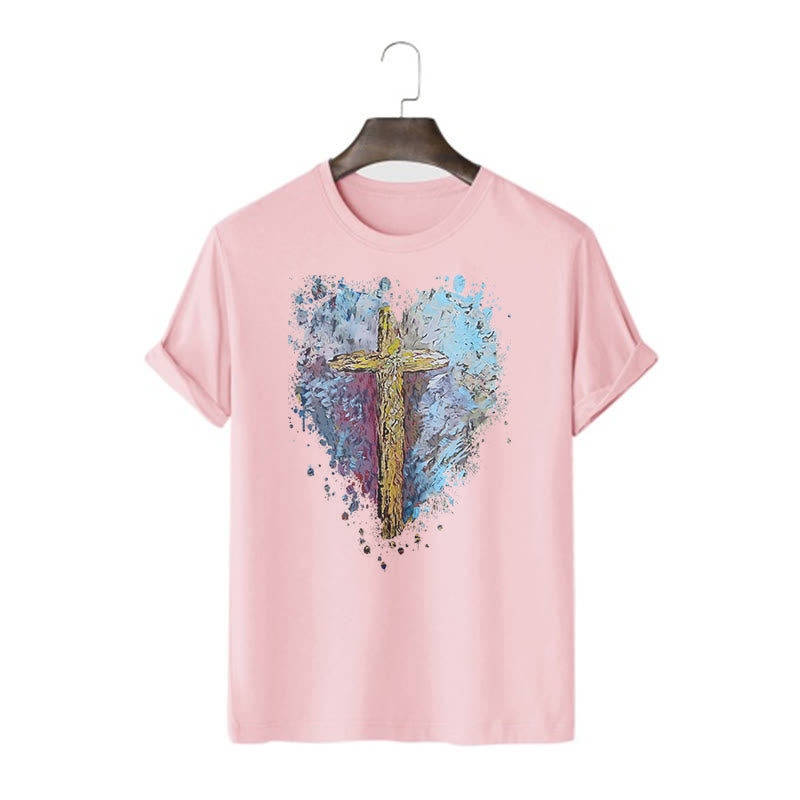 Christianartworkshop Klassisches T-Shirt mit kurzen Ärmeln und verwaschenem Motiv „Cross my Heart“ - Rosa - 2XL - image 14