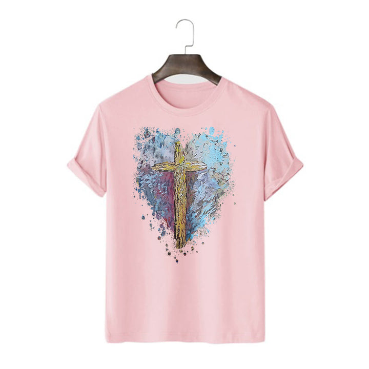 Christianartworkshop Klassisches T-Shirt mit kurzen Ärmeln und verwaschenem Motiv „Cross my Heart“ - Rosa - 2XL - image 14