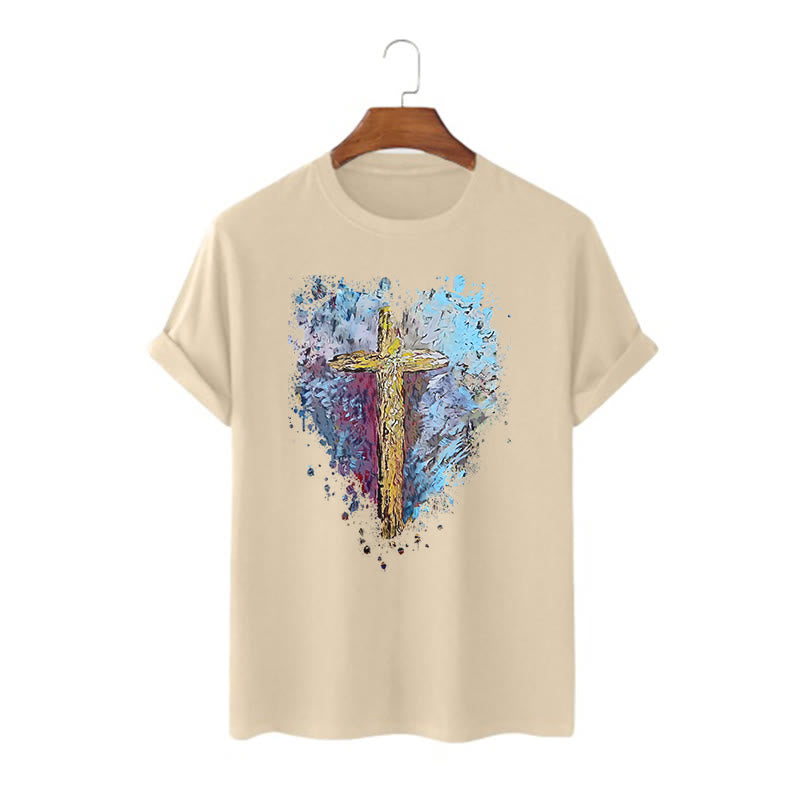 Christianartworkshop Klassisches T-Shirt mit kurzen Ärmeln und verwaschenem Motiv „Cross my Heart“ - Khaki - 2XL - image 8