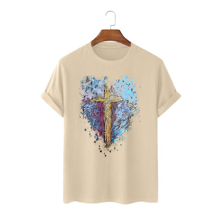 Christianartworkshop Klassisches T-Shirt mit kurzen Ärmeln und verwaschenem Motiv „Cross my Heart“ - Khaki - 2XL - image 8