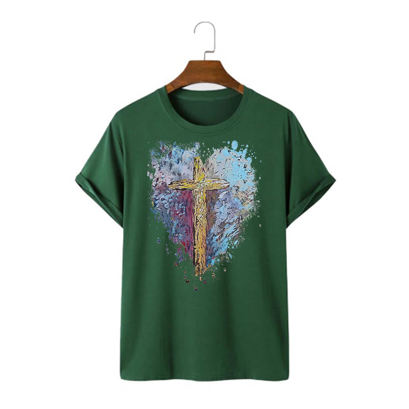Christianartworkshop Klassisches T-Shirt mit kurzen Ärmeln und verwaschenem Motiv „Cross my Heart“ - Dunkelgrün - 2XL - image 10