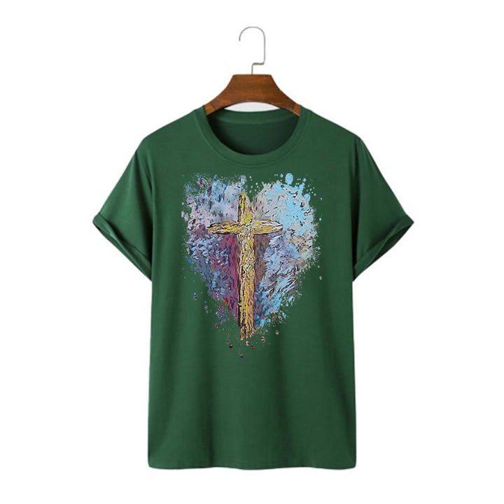 Christianartworkshop Klassisches T-Shirt mit kurzen Ärmeln und verwaschenem Motiv „Cross my Heart“ - Dunkelgrün - 2XL - image 10