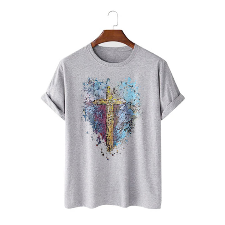 Christianartworkshop Klassisches T-Shirt mit kurzen Ärmeln und verwaschenem Motiv „Cross my Heart“ - Grau - 2XL - image 19