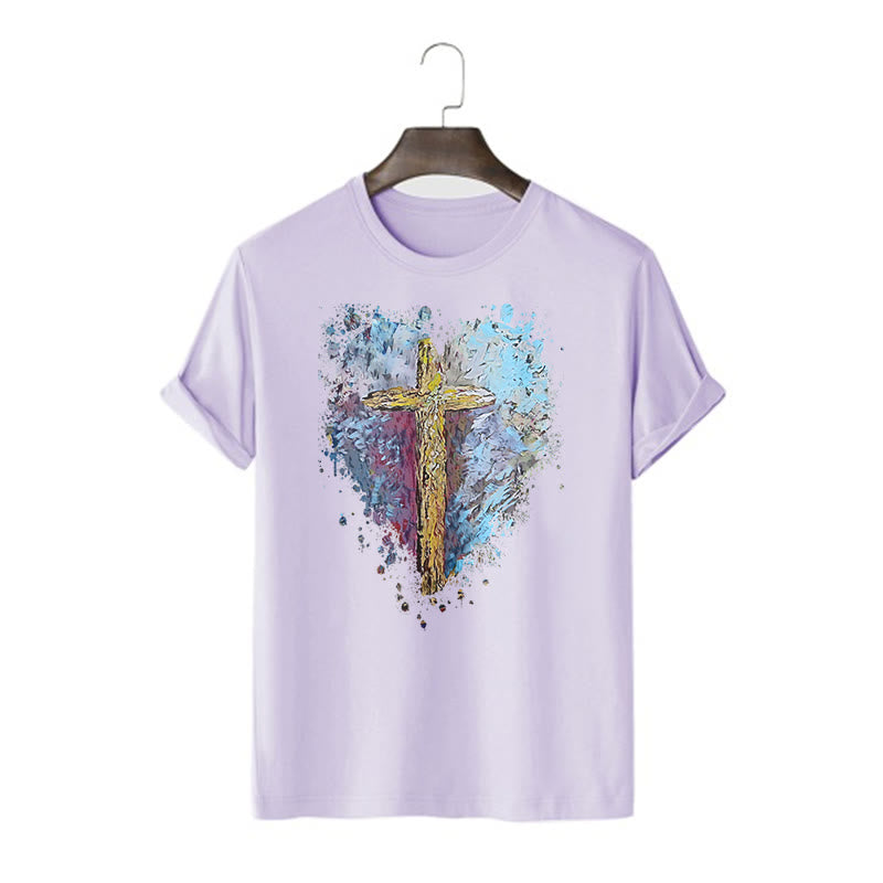 Christianartworkshop Klassisches T-Shirt mit kurzen Ärmeln und verwaschenem Motiv „Cross my Heart“ - Lila - 2XL - image 16