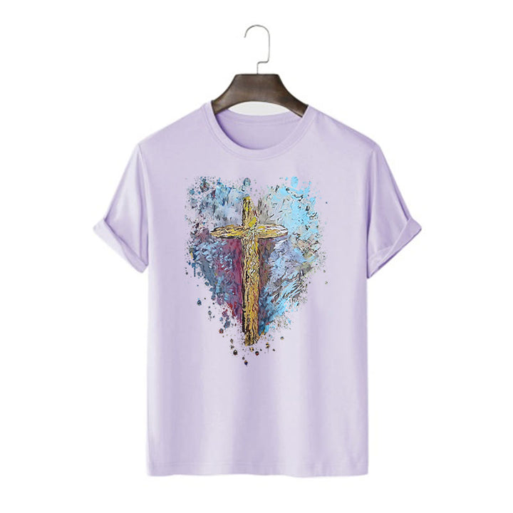 Christianartworkshop Klassisches T-Shirt mit kurzen Ärmeln und verwaschenem Motiv „Cross my Heart“ - Lila - 2XL - image 16