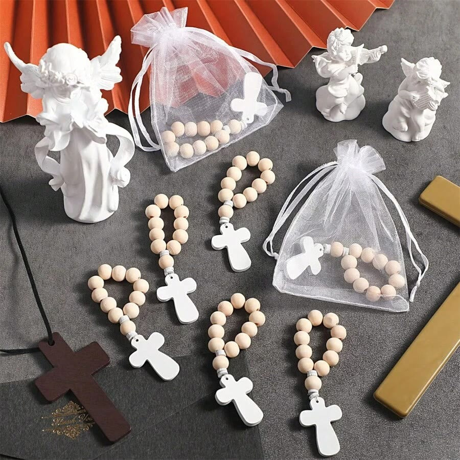 Christianartworkshop Mehrzweck-Fingertaschen-Rosenkranz aus Holz für Taufe, Gebet, Festival-Dekoration - 4 Stück/Set – Weißes Kreuz - image 2