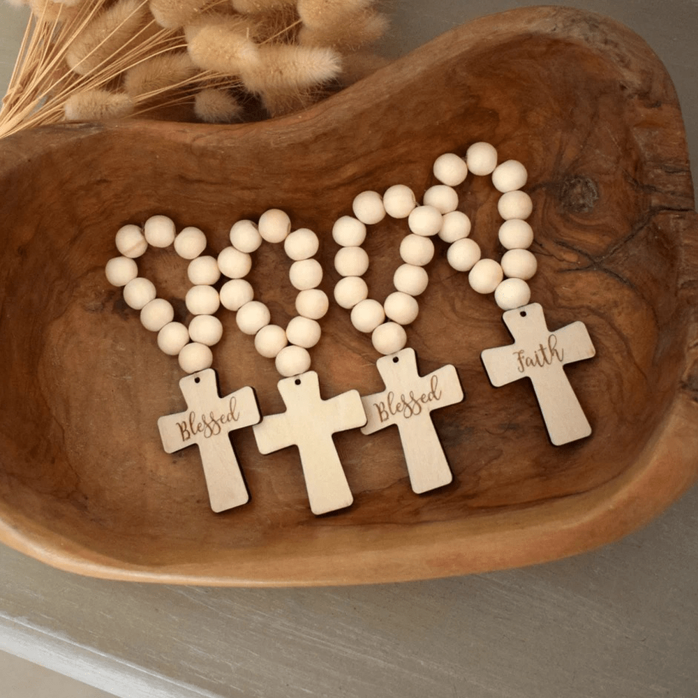 Christianartworkshop Mehrzweck-Fingertaschen-Rosenkranz aus Holz für Taufe, Gebet, Festival-Dekoration - 2 Stück/Set – Gesegnetes Kreuz - image 1
