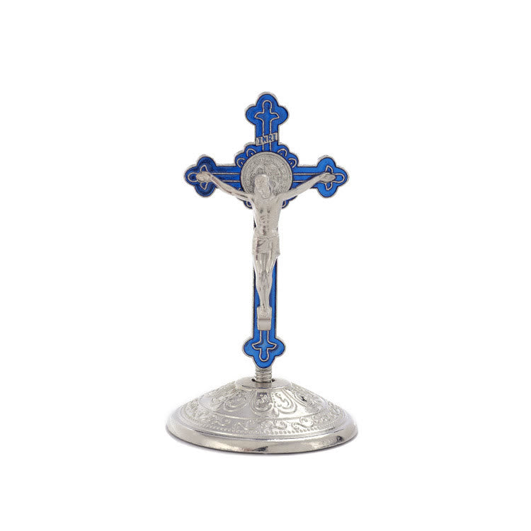 Christianartworkshop Klassischer Stil, Zinklegierung, Kruzifix, stereoskopische Desktop-Ornamente - Blau-Silber - image 4