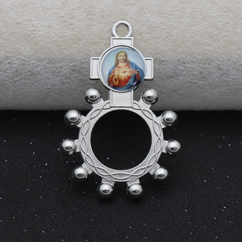 Christianartworkshop 2 Stück/Set Unbeflecktes Herz Mariens Heilige Familie Finger Dekade Rosenkranzring - image 5