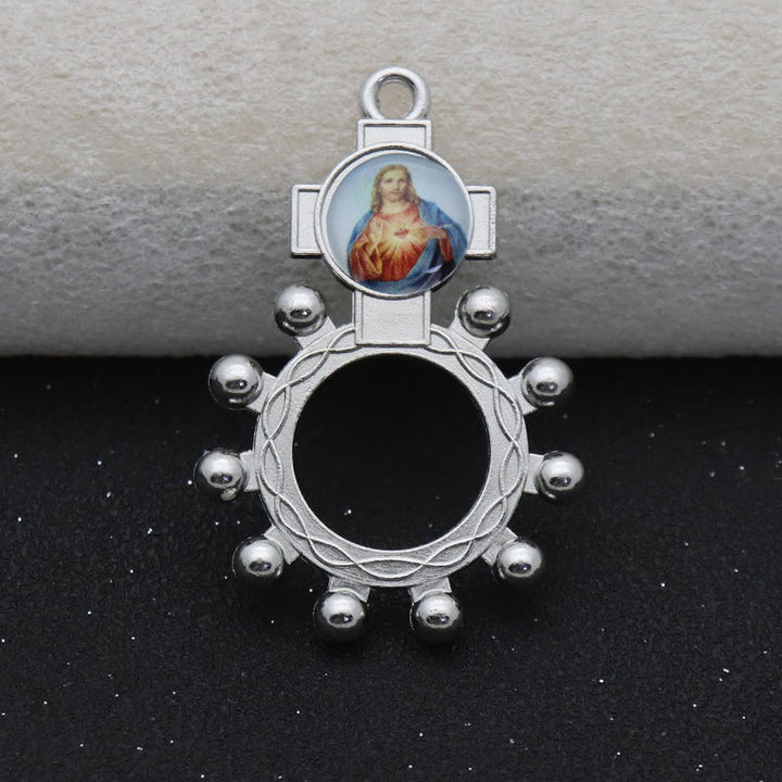 Christianartworkshop 2 Stück/Set Unbeflecktes Herz Mariens Heilige Familie Finger Dekade Rosenkranzring - image 5