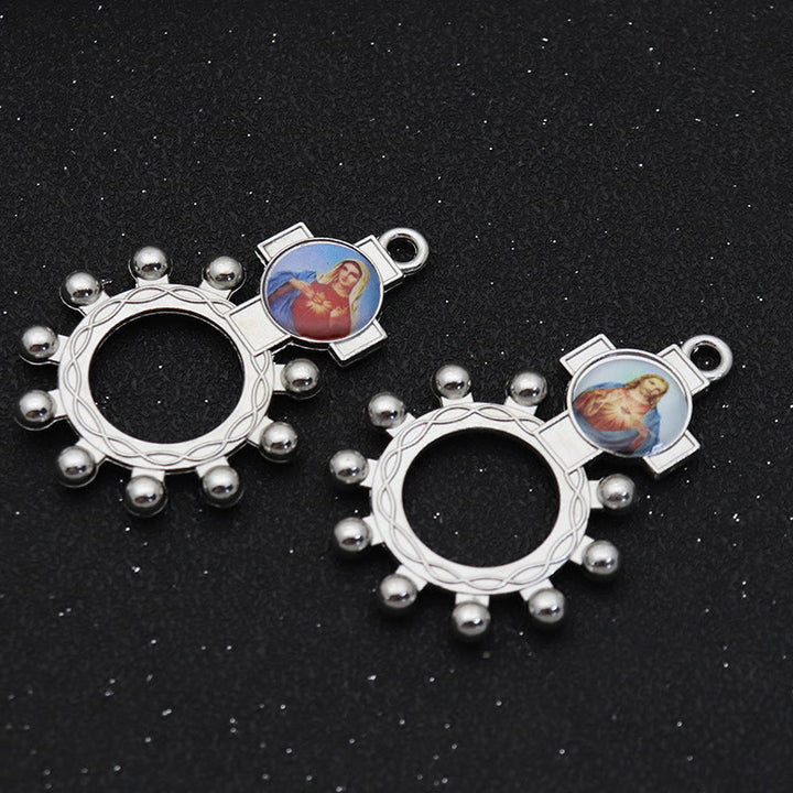 Christianartworkshop 2 Stück/Set Unbeflecktes Herz Mariens Heilige Familie Finger Dekade Rosenkranzring - image 2