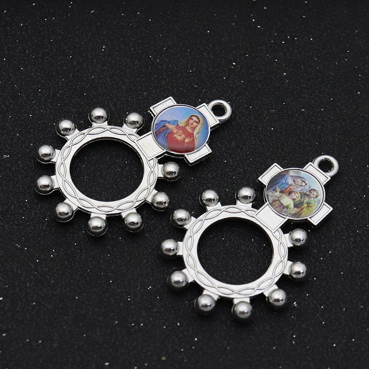 Christianartworkshop 2 Stück/Set Unbeflecktes Herz Mariens Heilige Familie Finger Dekade Rosenkranzring - image 3