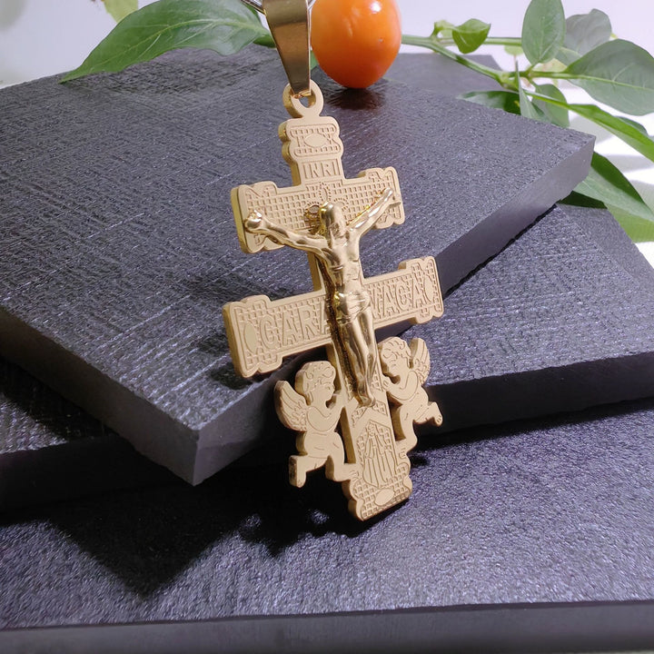 Christianartworkshop Halskette mit Anhänger im klassischen Retro-Stil mit Kruzifix und Engeln - image 9